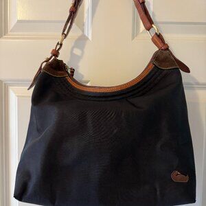 Dooney & Bourke Large Erica Hobo-Black Nylon, Pink Lining & Leather Trim